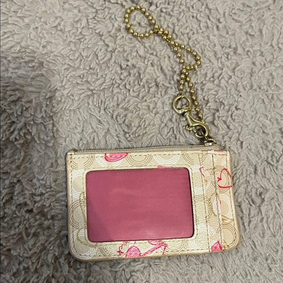 Coach Pink Cherry Card Holder with Gold Chain - Picture 2 of 3
